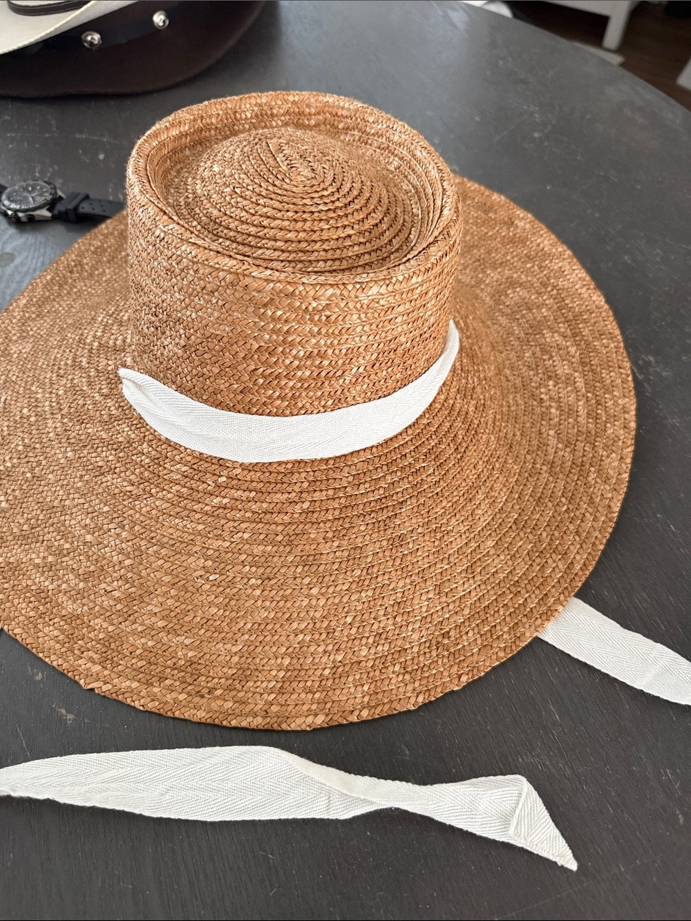 Lack Of Color Wide-Brim Straw Sun Hat with White Ribbon